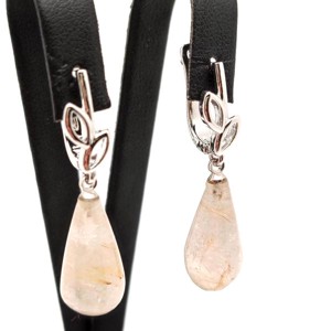 Fülbevaló csepp rutilkvarc levél záras 10x20mm, Ékszer, Fülbevaló, Lógó fülbevaló, , MESKA