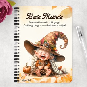 Személyre szabható - Kacagó őszi manó lány mintás A5-ös füzet - otthon & életmód - papír, írószer - jegyzetfüzet & napló - Meska.hu