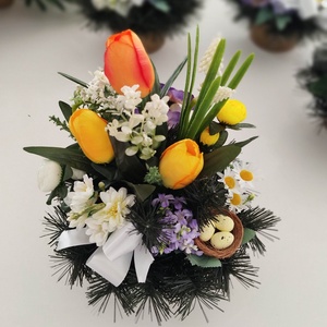 Tavaszi asztaldísz, Ünnepi díszek, dekorációk, Húsvéti díszek és dekorációk, Húsvéti asztaldíszek, Virágkötés, MESKA