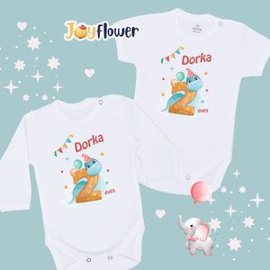 KÉT ÉVES LETTEM - DINO - EGYEDI FELIRATOS gyermek póló vagy body aranyos  grafikával - ruha & divat - babaruha & gyerekruha - body - Meska.hu