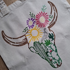 Szarvasmarha koponya hosszúfülű vászontáska - táska & tok - bevásárlás & shopper táska - shopper, textiltáska, szatyor - Meska.hu