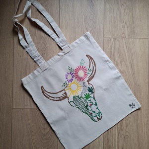 Szarvasmarha koponya hosszúfülű vászontáska - táska & tok - bevásárlás & shopper táska - shopper, textiltáska, szatyor - Meska.hu