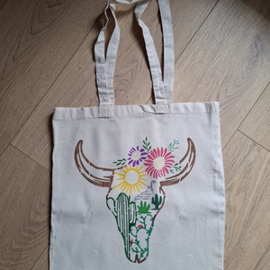 Szarvasmarha koponya hosszúfülű vászontáska - táska & tok - bevásárlás & shopper táska - shopper, textiltáska, szatyor - Meska.hu