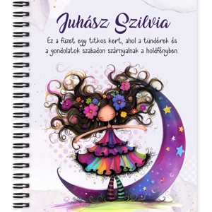 Személyre szabható - Bájos lila virágos tündér és a hold mintás A5-ös füzet, Otthon & Életmód, Papír, írószer, Jegyzetfüzet & Napló, , MESKA