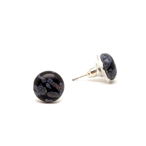 Fülbevaló lencse hópehely obszidián 10mm, Ékszer, Fülbevaló, Pötty fülbevaló, , MESKA