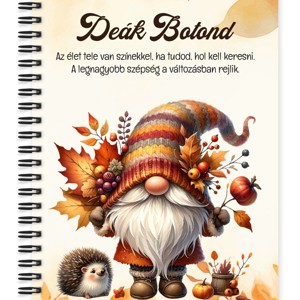 Személyre szabható - Cuki őszi manó sünikével mintás A6-os füzet, Otthon & Életmód, Papír, írószer, Jegyzetfüzet & Napló, , MESKA