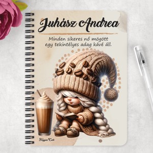 Személyre szabható kávés manó lány - Kávé és könyv mintás A6-os füzet - otthon & életmód - papír, írószer - jegyzetfüzet & napló - Meska.hu