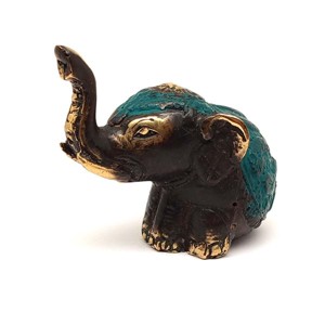 Réz figura elefánt ülő óarany zöld 7x7cm, Otthon & Életmód, Dekoráció, Spiritualitás, , MESKA