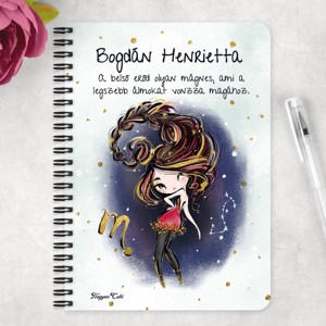 Személyre szabható - Barna hajú Csini Skorpió lány mintás A5-ös füzet - otthon & életmód - papír, írószer - jegyzetfüzet & napló - Meska.hu