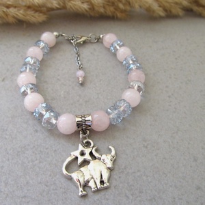 Rózsakvarc karkötő üvegkristállyal, kérhető horoszkóp medállal, kényelmes és vízálló ékszer - ékszer - karkötő - ásványkarkötő - Meska.hu