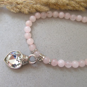 Belső fény Rózsakvarc nyaklánc szív medállal - ékszer - nyaklánc - medálos nyaklánc - Meska.hu