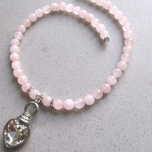 Belső fény Rózsakvarc nyaklánc szív medállal - ékszer - nyaklánc - medálos nyaklánc - Meska.hu