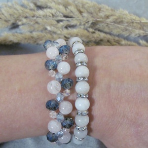 Rózsakvarc és kristály karkötő szett - ékszer - ékszerszett - Meska.hu