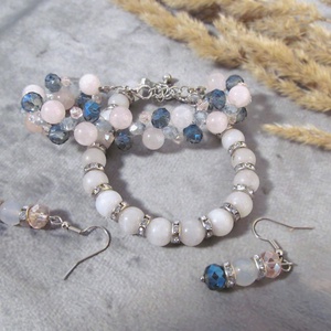 Rózsakvarc és kristály karkötő szett - ékszer - ékszerszett - Meska.hu