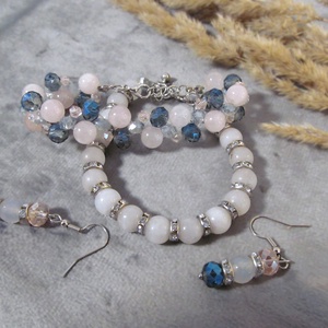 Rózsakvarc és kristály karkötő szett - ékszer - ékszerszett - Meska.hu