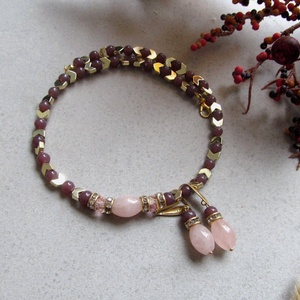 Szeretet fénye  rózsakvarc és arany hematit ékszerszett Kézműves rózsakvarc ékszerszett nőknek - Meska.hu