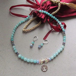 Elegáns amazonit ékszerszett Életfa medállal, Ékszer, Ékszerszett, Ékszerkészítés, MESKA