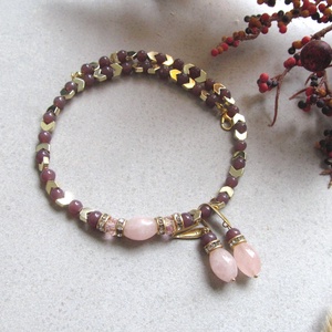 Szeretet fénye  rózsakvarc és arany hematit ékszerszett Kézműves rózsakvarc ékszerszett nőknek - Meska.hu