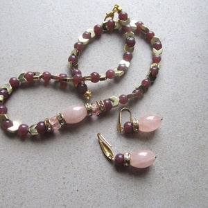 Szeretet fénye  rózsakvarc és arany hematit ékszerszett Kézműves rózsakvarc ékszerszett nőknek - ékszer - ékszerszett - Meska.hu