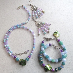 Kristályhármas Szett � Ametiszt, Aventurin és Akvamarin elegáns  ásványékszer szett - Meska.hu