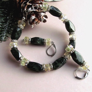 Kézzel készült Jáspis és Sárga Kristály Ékszerszett � Zöld Ásvány Karkötő és Fülbevaló - Meska.hu