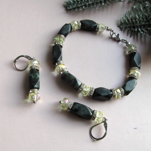 Kézzel készült Jáspis és Sárga Kristály Ékszerszett � Zöld Ásvány Karkötő és Fülbevaló - ékszer - ékszerszett - Meska.hu