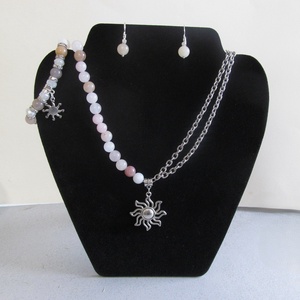 Kvarc ékszerszett � pasztell ásvány nyaklánc, karkötő és fülbevaló napmedállal, Ékszer, Ékszerszett, Ékszerkészítés, MESKA