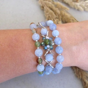  Virágzó harmónia és belső nyugalom akvamarine virágos három részes karkötő szett - ékszer - karkötő - széles karkötő - Meska.hu