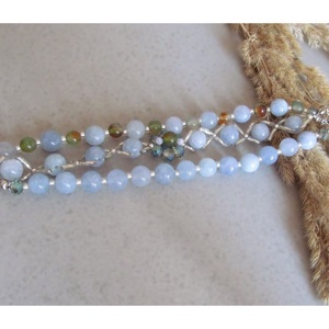  Virágzó harmónia és belső nyugalom akvamarine virágos három részes karkötő szett - ékszer - karkötő - széles karkötő - Meska.hu