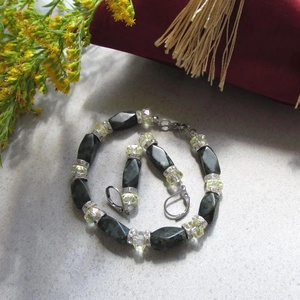 Kézzel készült Jáspis és Sárga Kristály Ékszerszett � Zöld Ásvány Karkötő és Fülbevaló - Meska.hu