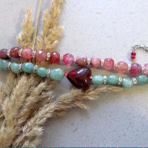 Szívközpont � vörös achát szívvel készült aventurin bohém karkötőszett - ékszer - karkötő - ásványkarkötő - Meska.hu