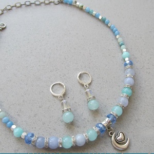 Tenger Szíve Art Deco Nyaklánc és Fülbevaló Szett Akvamarin és Amazonit Kövekkel Ragyogó Ajándékdobozban - ékszer - ékszerszett - Meska.hu