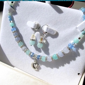 Tenger Szíve Art Deco Nyaklánc és Fülbevaló Szett Akvamarin és Amazonit Kövekkel Ragyogó Ajándékdobozban - Meska.hu