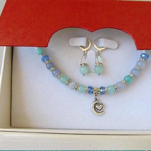 Tenger Szíve Art Deco Nyaklánc és Fülbevaló Szett Akvamarin és Amazonit Kövekkel Ragyogó Ajándékdobozban - ékszer - ékszerszett - Meska.hu