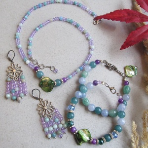 Kristályhármas Szett � Ametiszt, Aventurin és Akvamarin elegáns  ásványékszer szett, Ékszer, Ékszerszett, Ékszerkészítés, MESKA