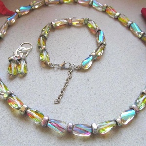 Ragyogó Hematit és Üvegkristály Ékszerszett Nyaklánc, Karkötő és Fülbevaló  Kézzel Készített Elegancia - ékszer - ékszerszett - Meska.hu