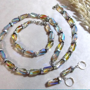 Ragyogó Hematit és Üvegkristály Ékszerszett Nyaklánc, Karkötő és Fülbevaló  Kézzel Készített Elegancia - ékszer - ékszerszett - Meska.hu