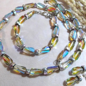 Ragyogó Hematit és Üvegkristály Ékszerszett Nyaklánc, Karkötő és Fülbevaló  Kézzel Készített Elegancia - ékszer - ékszerszett - Meska.hu