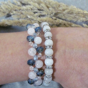 Rózsakvarc és kristály karkötő szett, Ékszer, Ékszerszett, Ékszerkészítés, MESKA