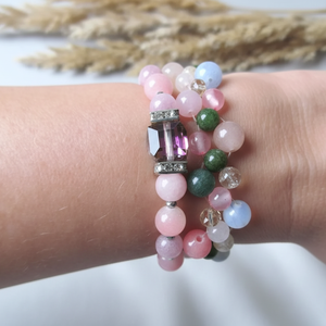 Lélekharmónia Valódi Ásványékszer Szett Rózsakvarc Akvamarin és Perzsa Jade, Ékszer, Karkötő, Ásványkarkötő, Ékszerkészítés, MESKA