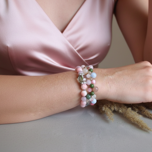 Lélekharmónia Valódi Ásványékszer Szett Rózsakvarc Akvamarin és Perzsa Jade - ékszer - karkötő - ásványkarkötő - Meska.hu