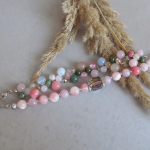 Lélekharmónia Valódi Ásványékszer Szett Rózsakvarc Akvamarin és Perzsa Jade - ékszer - karkötő - ásványkarkötő - Meska.hu