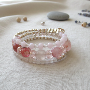 Pasztell Álom Ásvány ékszer Rózsakvarc és Achát Ásvány karkötő Alaktartó karkötő valódi kövekkel - Meska.hu