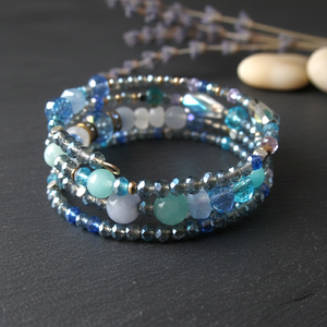 Tengeri Harmónia � 4 soros Alaktartó Karkötő Akvamarinnal és Amazonittal - ékszer - karkötő - ásványkarkötő - Meska.hu