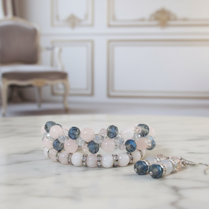 Rózsakvarc és kristály karkötő szett - ékszer - ékszerszett - Meska.hu