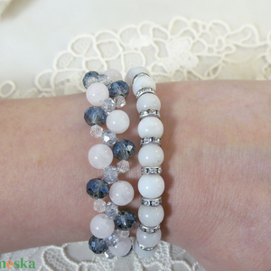 Rózsakvarc és kristály karkötő szett, Ékszer, Ékszerszett, Ékszerkészítés, MESKA