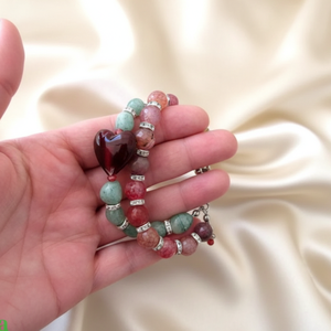 Szívközpont � vörös achát szívvel készült aventurin bohém karkötőszett - ékszer - karkötő - ásványkarkötő - Meska.hu