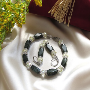 Kézzel készült Jáspis ásvány és Sárga Kristály Ékszerszett � Zöld Ásvány Karkötő és Fülbevaló, Ékszer, Ékszerszett, Ékszerkészítés, MESKA