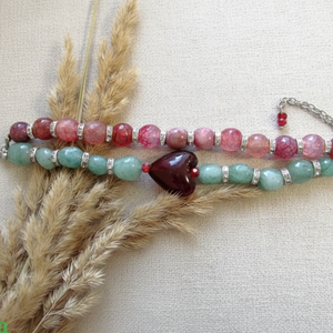 Szívközpont � vörös achát szívvel készült aventurin bohém karkötőszett - ékszer - karkötő - ásványkarkötő - Meska.hu