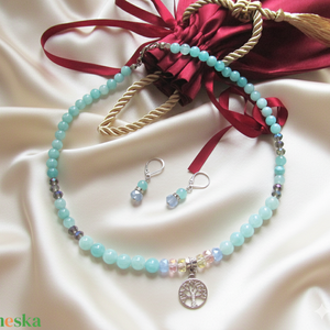 Elegáns amazonit ékszerszett Életfa medállal - Meska.hu